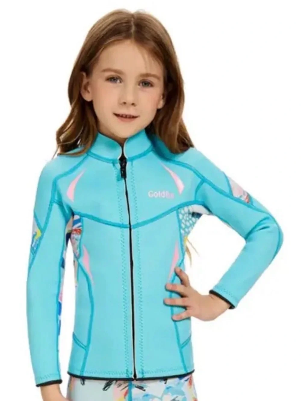 Goldfin Kids 2mm Neoprene Shorty Wetsuit Light Blue Pink Size 6 Swim Surf